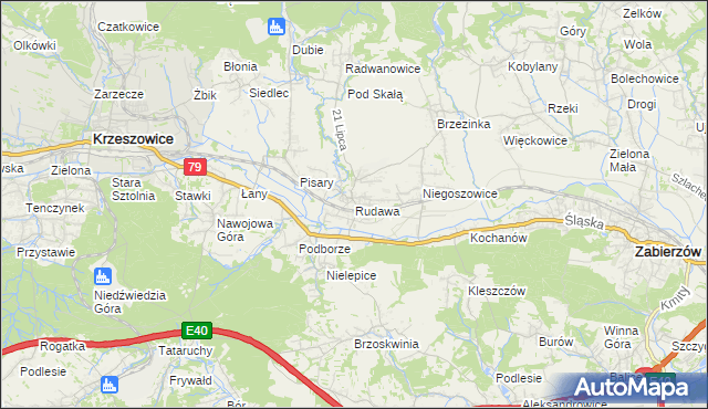 mapa Rudawa gmina Zabierzów, Rudawa gmina Zabierzów na mapie Targeo