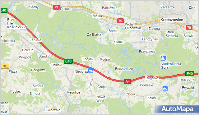 mapa Rudno gmina Krzeszowice, Rudno gmina Krzeszowice na mapie Targeo
