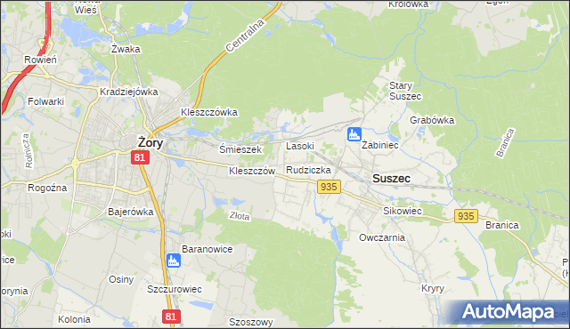 mapa Rudziczka gmina Suszec, Rudziczka gmina Suszec na mapie Targeo