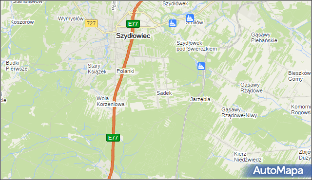 mapa Sadek gmina Szydłowiec, Sadek gmina Szydłowiec na mapie Targeo