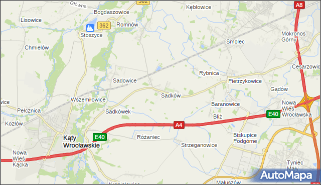mapa Sadków gmina Kąty Wrocławskie, Sadków gmina Kąty Wrocławskie na mapie Targeo