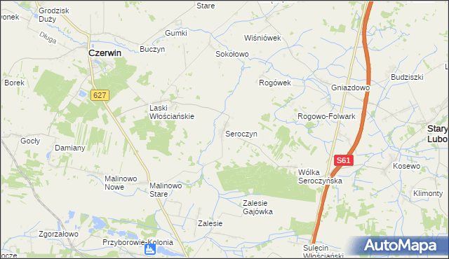 mapa Seroczyn gmina Czerwin, Seroczyn gmina Czerwin na mapie Targeo