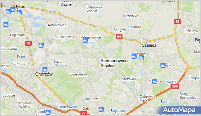 mapa Siemianowice Śląskie, Siemianowice Śląskie na mapie Targeo