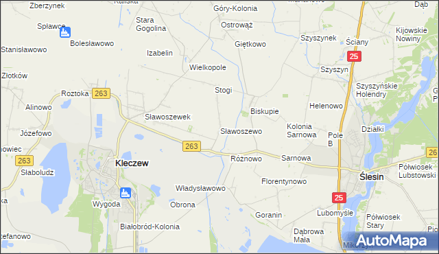 mapa Sławoszewo gmina Kleczew, Sławoszewo gmina Kleczew na mapie Targeo