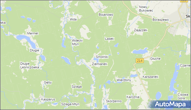 mapa Smolniki gmina Lubichowo, Smolniki gmina Lubichowo na mapie Targeo