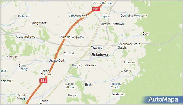 mapa Śniadowo powiat łomżyński, Śniadowo powiat łomżyński na mapie Targeo