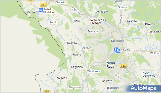 mapa Sokolica gmina Nowa Ruda, Sokolica gmina Nowa Ruda na mapie Targeo