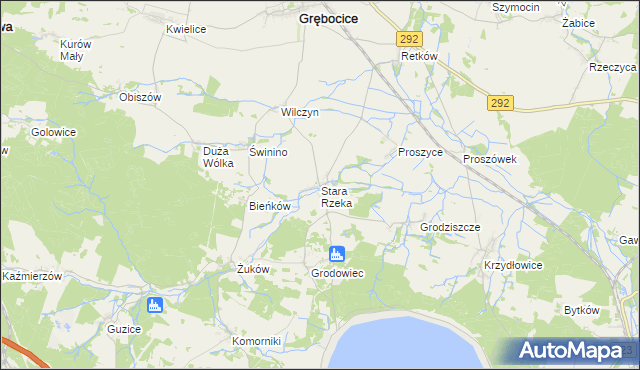 mapa Stara Rzeka gmina Grębocice, Stara Rzeka gmina Grębocice na mapie Targeo