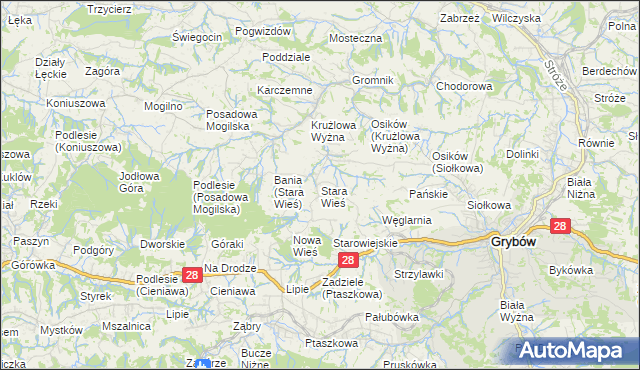 mapa Stara Wieś gmina Grybów, Stara Wieś gmina Grybów na mapie Targeo
