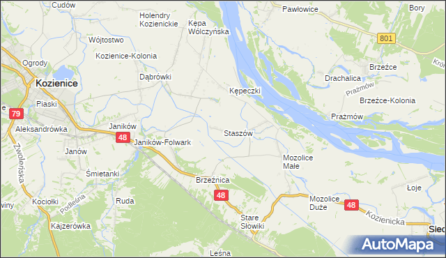 mapa Staszów gmina Kozienice, Staszów gmina Kozienice na mapie Targeo