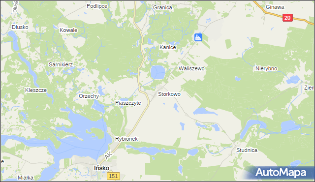 mapa Storkowo gmina Ińsko, Storkowo gmina Ińsko na mapie Targeo