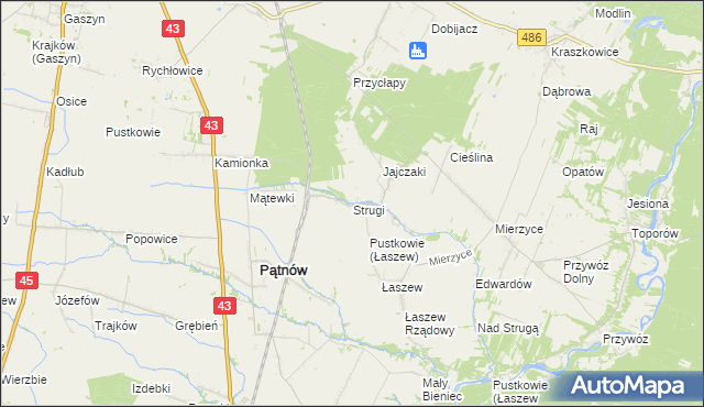 mapa Strugi gmina Wierzchlas, Strugi gmina Wierzchlas na mapie Targeo