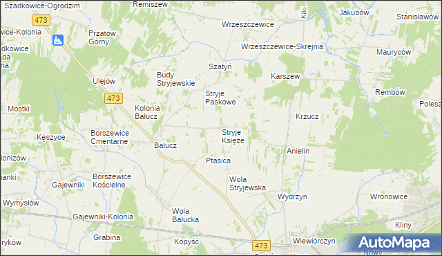 mapa Stryje Księże, Stryje Księże na mapie Targeo