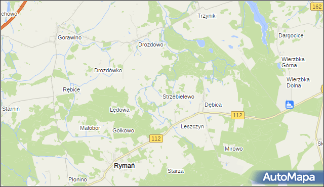 mapa Strzebielewo gmina Rymań, Strzebielewo gmina Rymań na mapie Targeo