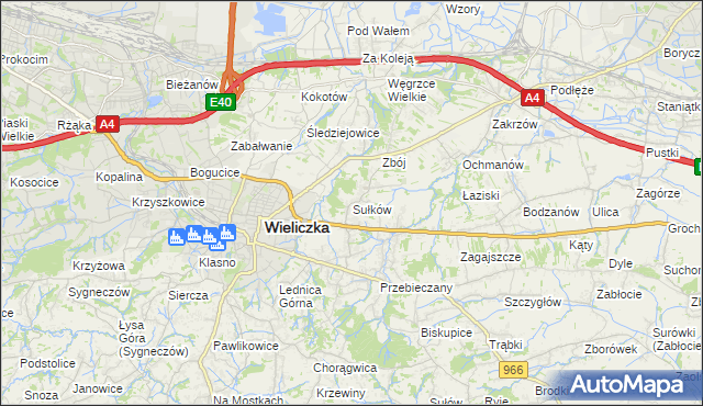 mapa Sułków gmina Wieliczka, Sułków gmina Wieliczka na mapie Targeo