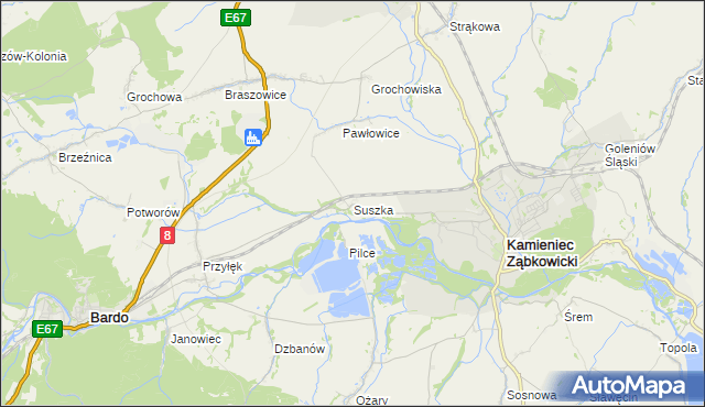 mapa Suszka gmina Kamieniec Ząbkowicki, Suszka gmina Kamieniec Ząbkowicki na mapie Targeo