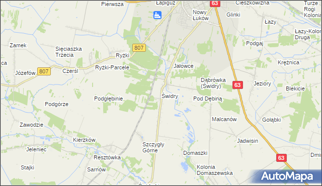 mapa Świdry gmina Łuków, Świdry gmina Łuków na mapie Targeo