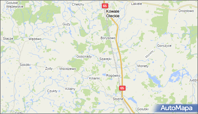 mapa Szarejki gmina Kowale Oleckie, Szarejki gmina Kowale Oleckie na mapie Targeo