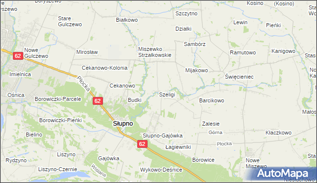 mapa Szeligi gmina Słupno, Szeligi gmina Słupno na mapie Targeo