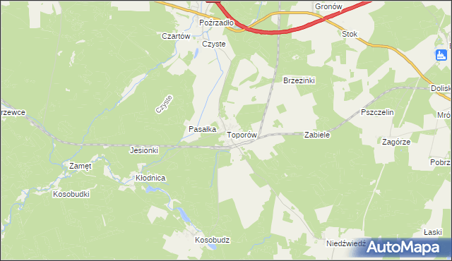 mapa Toporów gmina Łagów, Toporów gmina Łagów na mapie Targeo