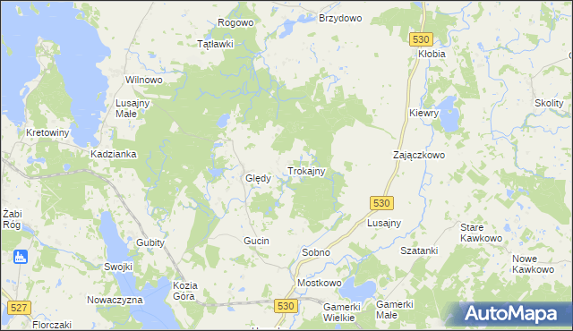mapa Trokajny gmina Łukta, Trokajny gmina Łukta na mapie Targeo