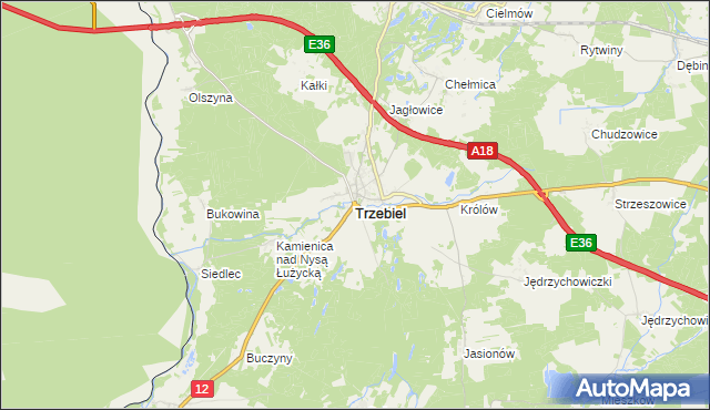 mapa Trzebiel, Trzebiel na mapie Targeo