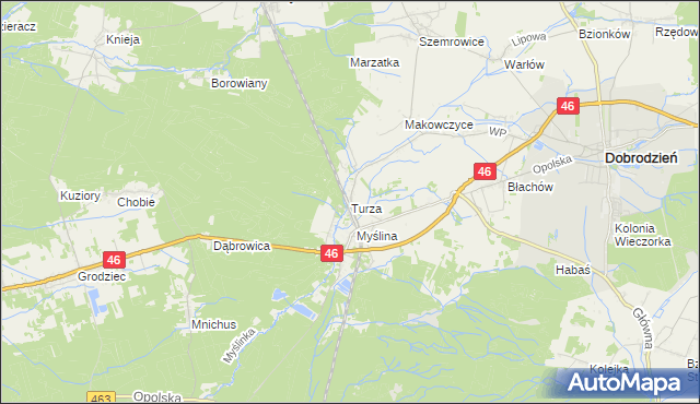 mapa Turza gmina Dobrodzień, Turza gmina Dobrodzień na mapie Targeo