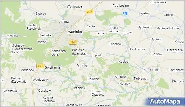 mapa Ujazd gmina Iwaniska, Ujazd gmina Iwaniska na mapie Targeo