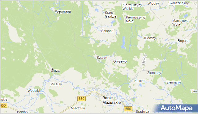 mapa Ustronie gmina Banie Mazurskie, Ustronie gmina Banie Mazurskie na mapie Targeo