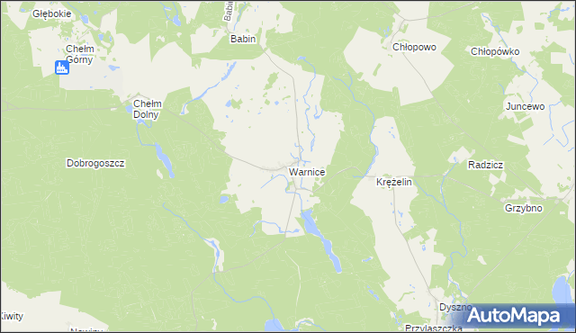 mapa Warnice gmina Dębno, Warnice gmina Dębno na mapie Targeo