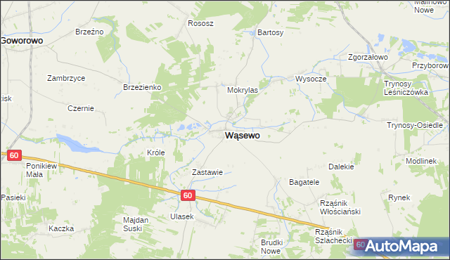 mapa Wąsewo powiat ostrowski, Wąsewo powiat ostrowski na mapie Targeo