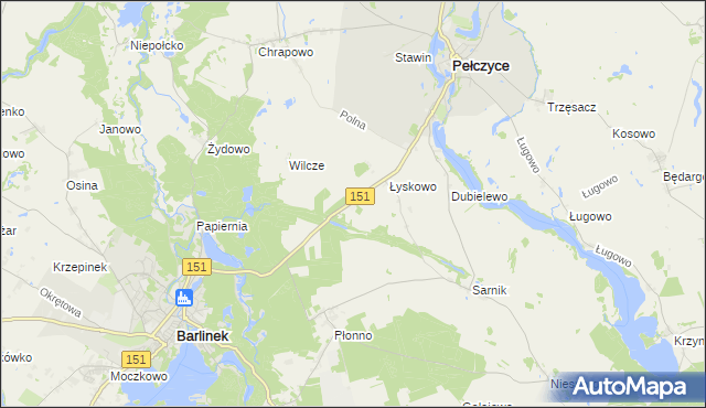 mapa Wierzchno gmina Pełczyce, Wierzchno gmina Pełczyce na mapie Targeo