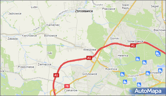 mapa Wieszowa, Wieszowa na mapie Targeo