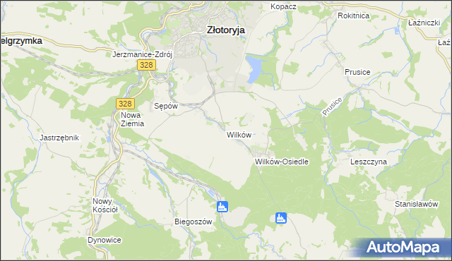 mapa Wilków gmina Złotoryja, Wilków gmina Złotoryja na mapie Targeo
