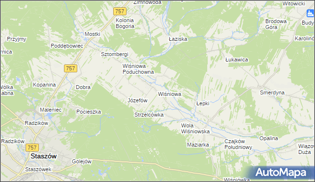 mapa Wiśniowa gmina Staszów, Wiśniowa gmina Staszów na mapie Targeo