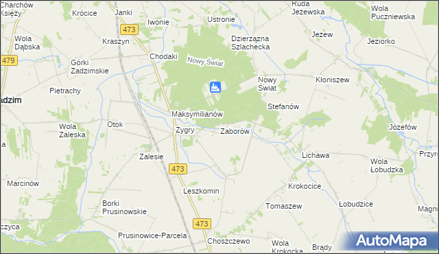 mapa Zaborów gmina Zadzim, Zaborów gmina Zadzim na mapie Targeo