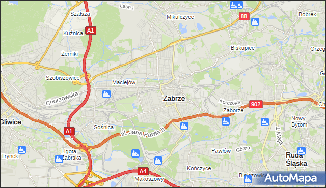 mapa Zabrza, Zabrze na mapie Targeo