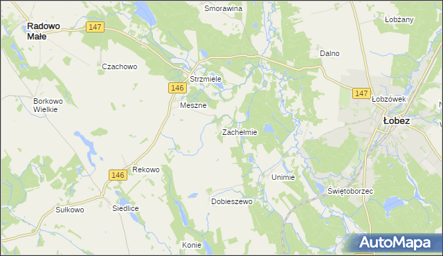 mapa Zachełmie gmina Łobez, Zachełmie gmina Łobez na mapie Targeo