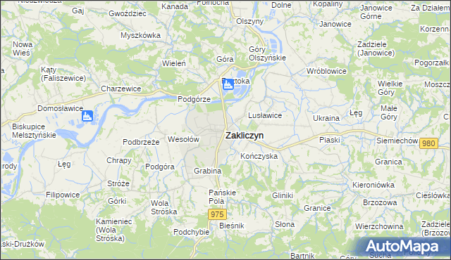 mapa Zakliczyn powiat tarnowski, Zakliczyn powiat tarnowski na mapie Targeo