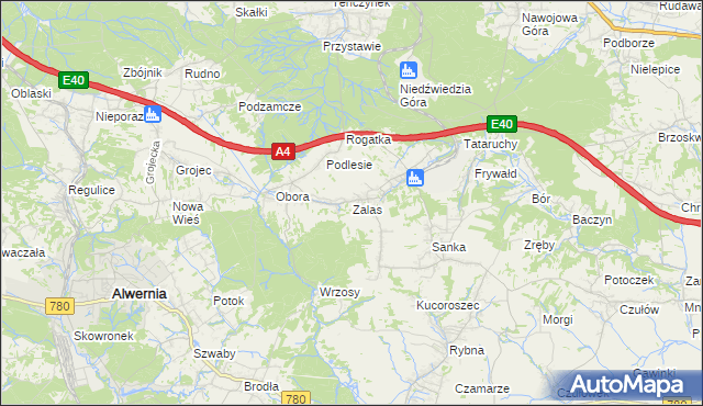 mapa Zalas gmina Krzeszowice, Zalas gmina Krzeszowice na mapie Targeo