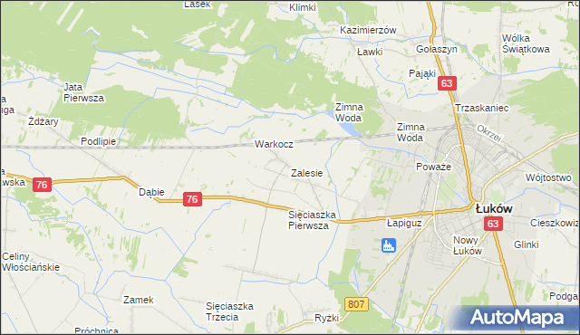 mapa Zalesie gmina Łuków, Zalesie gmina Łuków na mapie Targeo