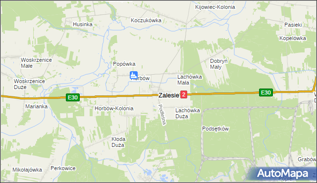 mapa Zalesie powiat bialski, Zalesie powiat bialski na mapie Targeo