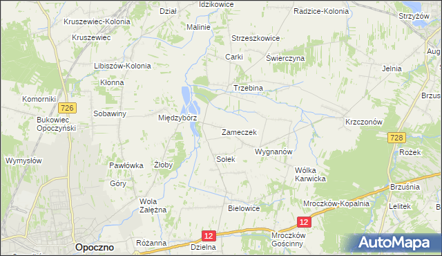 mapa Zameczek gmina Opoczno, Zameczek gmina Opoczno na mapie Targeo