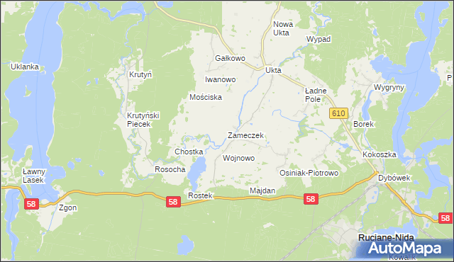 mapa Zameczek gmina Ruciane-Nida, Zameczek gmina Ruciane-Nida na mapie Targeo