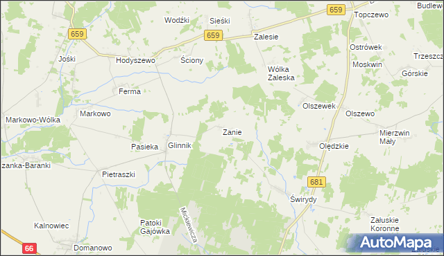 mapa Zanie gmina Brańsk, Zanie gmina Brańsk na mapie Targeo