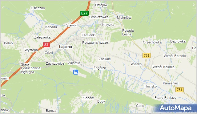 mapa Zaskale gmina Łączna, Zaskale gmina Łączna na mapie Targeo