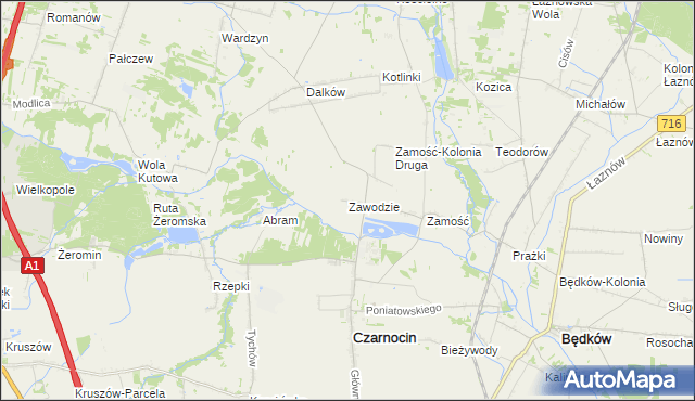 mapa Zawodzie gmina Czarnocin, Zawodzie gmina Czarnocin na mapie Targeo