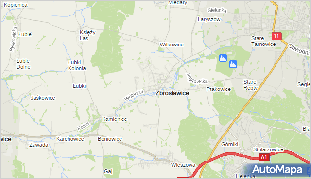 mapa Zbrosławice, Zbrosławice na mapie Targeo