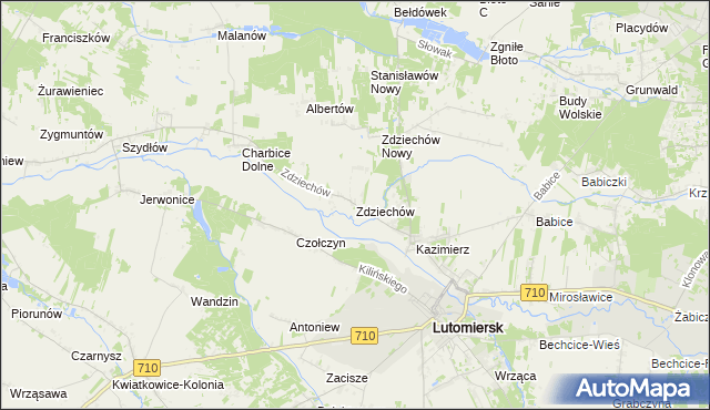 mapa Zdziechów gmina Lutomiersk, Zdziechów gmina Lutomiersk na mapie Targeo