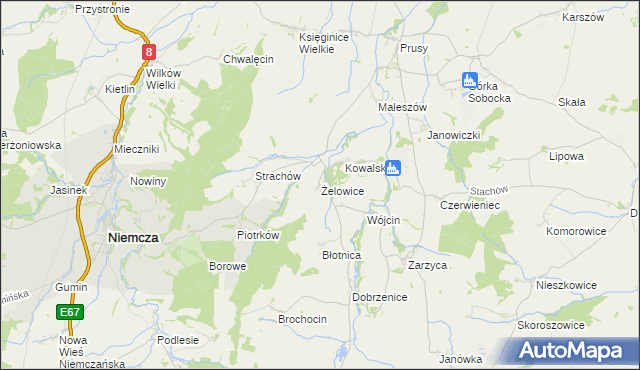 mapa Żelowice, Żelowice na mapie Targeo